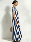 Women's Retro Casual Striped Color Block Short-Sleeve Maxi Dress ZMZ0232F3ZJY