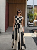 Women's Casual & Stylish Plaid And Stripe Paneling Sleeveless Maxi Dress ZMZ1139E4ZYY
