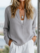 Women's Retro Casual Cotton Linen Henley Collar Long-Sleeve Shirt ZMZ2936E6ZJY