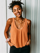 Women's Retro Casual Street Style Cotton Linen Pleated Frayed Edge Sleeveless Tank Top ZMZ2903E7ZJY