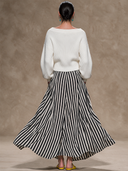 Women’s Vintage-Style Ribbed Knit Cardigan And Striped Skirt Set ZMZ2941J2ZJY