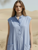 Women's Casual Cotton And Linen Blend Henley Neck Maxi Dress ZMZ2178A2K