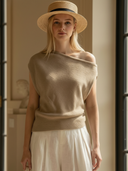 Women's Premium Old Money Style Knitted T-shirt And Cotton-linen Blend Trousers Set ZMZ0438B2K