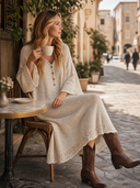 Women's Vintage Elegant V-Neck Flare-Sleeve Loose Knit Midi Dress ZMZ2156H1ZYY
