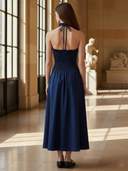 Women's Fashionable Old-fashion Style Pure Cotton Halter Neck Sleeveless V-neck Maxi Dress ZMZ2413B8K