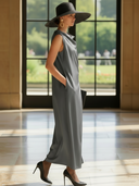 Women's High-end Minimalist Lyocell Blend Sleeveless Loose-fitting Maxi Dress ZMZ1252B2K