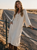 Women's Vintage Elegant V-Neck Flare-Sleeve Loose Knit Midi Dress ZMZ2156H1ZYY