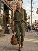 Women's Retro-American Casual Knit Stand-Collar Zip-Up Sweater And Jogger Pants Set ZMZ3064G1ZYY