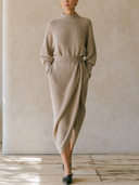 Women's Ribbed Knit Mock Neck Wrap Midi Dress With Waist Belt ZMZ0745I5YZH