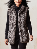 Women's Faux Fur Vest Sleeveless Longline Silver Grey Black Tiger Stripe Plush Waistcoat ZMZ1629J8YZH