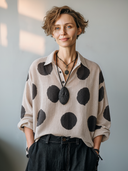 Women's Vintage Casual Cotton-Linen Polka-Dot V-Neck Long-Sleeve Shirt ZMZ0776G7ZYY