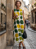 Women's Casual Holiday-Style Polka-Dot Print Round Neck  Cotton-Linen Sleeveless Loose Maxi Dress ZMZ3037F8ZYY
