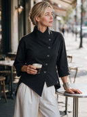Women's Vintage-Style Casual Twill Stand Collar And Asymmetric Front Closure Jacket ZMZ2146H4ZYY