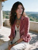 Women's French-style Elegant Velvet-cuff Blazer With Ruffles And Single-breasted Closure ZMZ1867I3ZYY