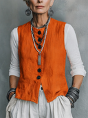 Women's Casual Vintage Cotton-Linen Single-Breasted Vest ZMZ1658F0ZYY