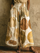 Women's Bohemian Artistic Style Blended Abstract Print High-Waisted Wide-Leg Culottes ZMZ2213E8YZH