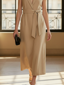 Women's Commuter Style Cotton Blend Sleeveless Maxi Dress ZMZ2633A4K