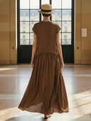 Women's High-end Old-money Style Lyocell Blend V-neck Loose Sleeveless Maxi Dress ZMZ2679B2K