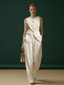 Women's Premium Old Money Style Cotton Blend Vest And Trousers Set ZMZ3063A9K