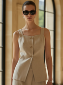 Women's High-end Old-money Style Commuter Cotton Blend Vest And Trousers Set ZMZ2713B1K