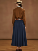 Women's American Retro Style Tencel Blend Shirt And Skirt Set (belt And Scarf Not Included) ZMZ2811A2K