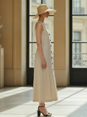 Women's Fashionable Old-fashioned Tencel Linen Herringbone Sleeveless Maxi Dress ZMZ1215B3K