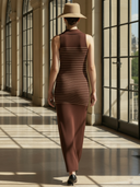 Women's Elegant Knitted Fitted Polo Collar Sleeveless Maxi Dress ZMZ2784B6K