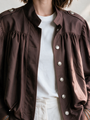 Women's Casual Vintage Cotton Twill Stand-Collar Single-Breasted Jacket ZMZ0158I4ZYY