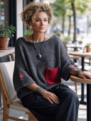 Women's Vintage Dark Grey Three-quarter Sleeve Knit Sweater ZMZ0444I1SWL