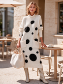 Women's Elegant Polka-Dot Long-Sleeve High-Stretch Knit Midi Dress ZMZ0723I6SWL