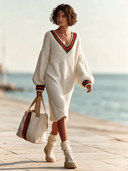 Women's Stylish V-Neck High-Stretch Knit Long-Sleeve Midi Dress ZMZ1822I5SWL