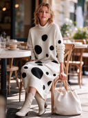 Women's Elegant Polka-Dot Long-Sleeve High-Stretch Knit Midi Dress ZMZ0723I6SWL