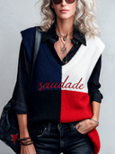 Women’s Classic Retro Colorblock V-Neck Knitted Vest ZMZ2027J5SWL
