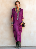 Women's Autumn Fashion Purple High-Stretch Knit V-Neck Hooded Maxi Dress ZMZ0497H8SWL