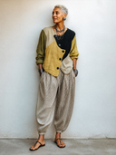 Women's Classic Autumn Color-Block Cotton-Linen Long-Sleeve Shirt ZMZ1899H4SWL