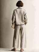 Women's Classic Khaki Cotton-Linen Long-Sleeve Top And Pants Set ZMZ2419H3SWL