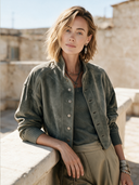 Women's Classic Grey-Green Faux Suede Cropped Jacket ZMZ2141H0SWL