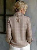 Women's Vintage Plaid Blend Long-Sleeve Top With Scrunch Neck ZMZ0256G4SWL