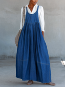 Women's Classic Blue Denim Loose-Fit Pinafore Dress ZMZ2851G2SWL