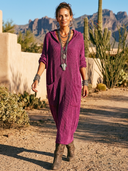 Women's Autumn Fashion Purple High-Stretch Knit V-Neck Hooded Maxi Dress ZMZ0497H8SWL