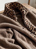 Women's Vintage-Style Elegant Casual Knit Cardigan With Leopard Print Panel And Stand-Up Collar Zipper ZMZ1895I6ZYY