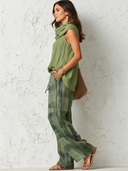 Women's Vintage-Inspired Casual Chic Sleeveless Top And Plaid Trousers Set ZMZ0756E6ZJY
