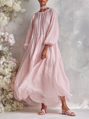 Women's Solid-Color Puff-Sleeve Flowy Maxi Dress ZMZ0952G6XT