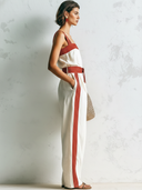 Women's Retro Casual Cotton Striped Color Block Cotton Linen Sleeveless Jumpsuit ZMZ0404F7ZJY
