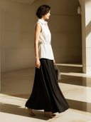 Women's Old Money Style Cotton Sleeveless Shirt (with Belt) And Satin Skirt Set ZMZ2656B5U