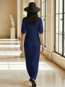 Women's High-end Minimalist Commuter Knitted Henley Collar Short-sleeved Maxi Dress ZMZ1481B6K