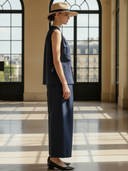 Women's High-End Old-Money Style Pure Cotton V-Neck Sleeveless T-Shirt And Pants Set ZMZ2770B1K