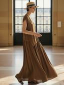 Women's High-end Old-money Style Lyocell Blend V-neck Loose Sleeveless Maxi Dress ZMZ2679B2K