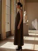 Women's Minimalist Elegant Pure Cotton V-neck Sleeveless Loose Maxi Dress ZMZ0366B0K