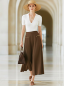 Women's Old Money Style V-neck Knitted Fitted Short-sleeved Top And Skirt Set ZMZ2828B3U